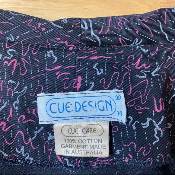CUE Vintage 1980's Retro Black Pink Print Boxy Cotton Blazer Jacket Size 14 - Picture 3 of 6